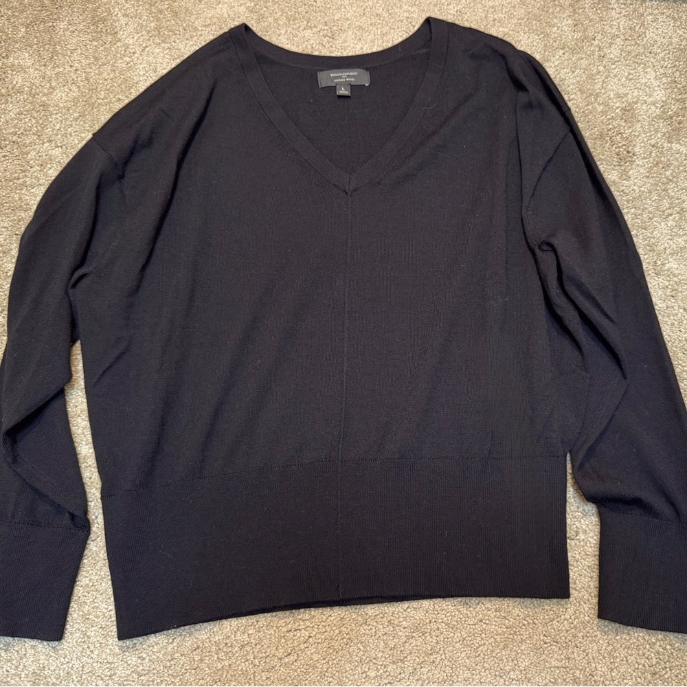 Banana Republic Merino Wool Black V-Neck Sweater